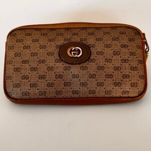 Vintage Authentic GUCCI Micro GG Print Cosmetic Pouch Bag Coated Canvas 80’s